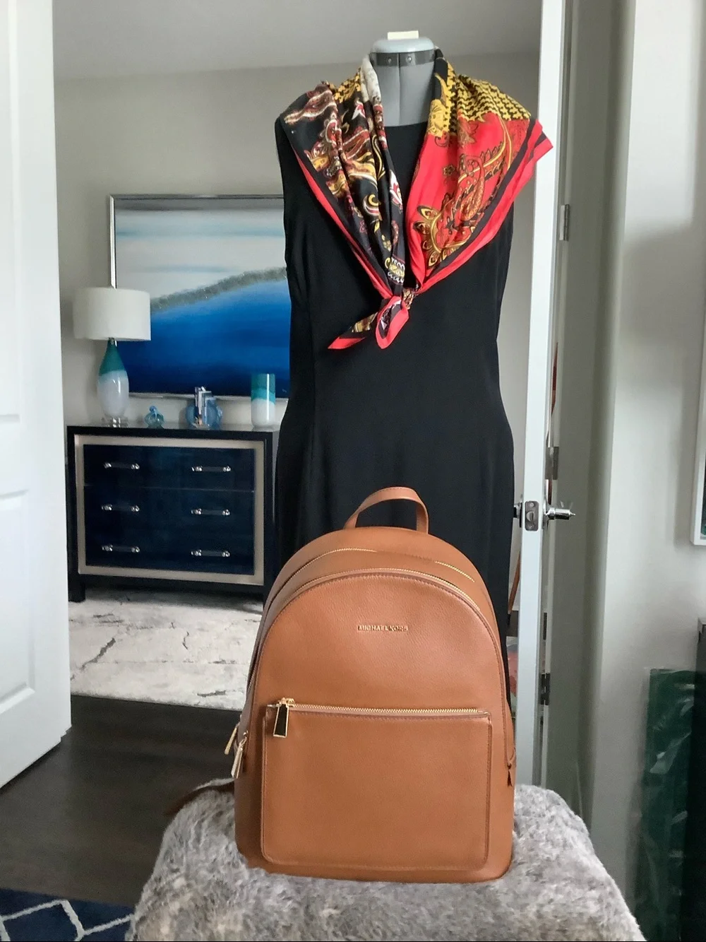 Michael Kors Camel Brown Leather Backpack with Gold Hardware